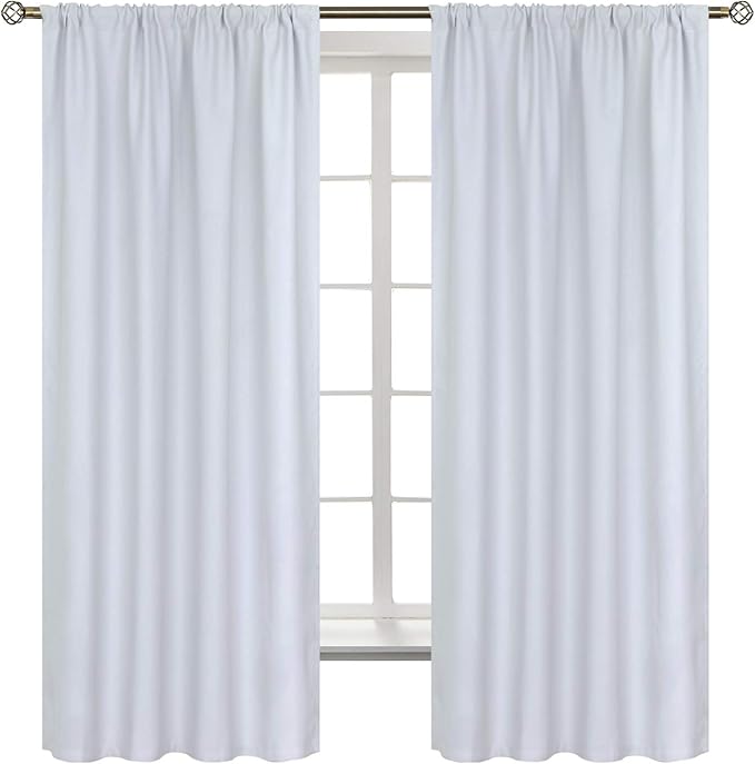 BGment Rod Pocket Room Darkening Curtains for Bedroom 63 Inches Long - Thermal Insulated Blackout Curtains for Living Room, 42 x 63 Inch, 2 Panels, Greyish White