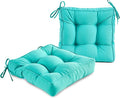 ARTPLAN Outdoor Seat Cushion,Square Thick Tufted Pure Chair Cushion for Patio Wicker Chair with Tie,Set of 2,19"x19"x5",Teal