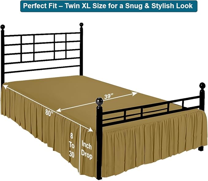 Shreem Linen Ruffled Bed Skirt with Split Corners, Gathered Style, 100% Microfiber, 12-Inch Drop, Dust Ruffle Bedskirt with Platform, Twin-XL, Taupe