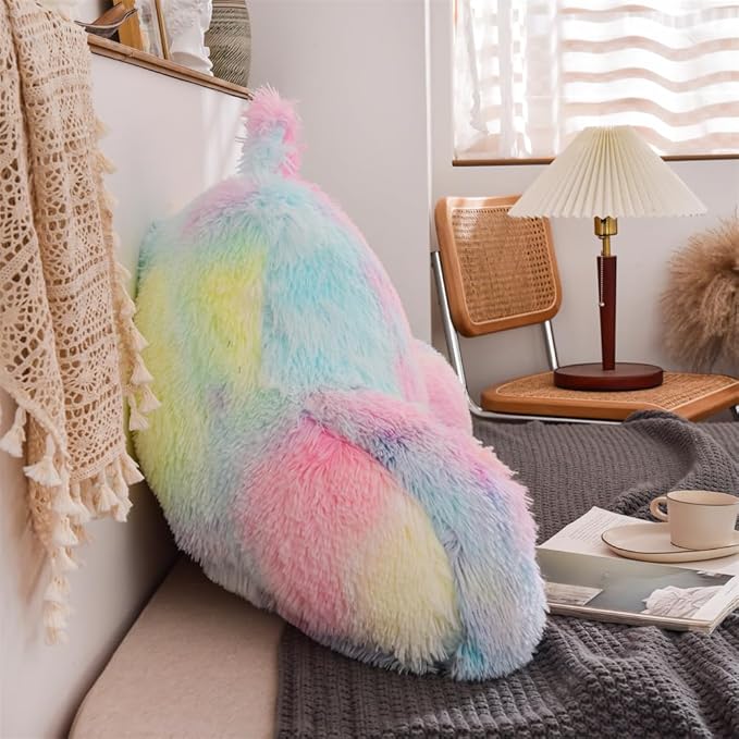 Aimuan Reading Pillow Bed Rest Pillow with Arms Rabbit Fur Cushion for Adults Teens Incline Rest Sitting up & Sleeping Snoring Pillow with Pregnancy Lumbar Back Support (Standard, Light-Pink)