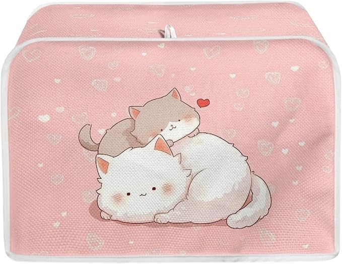 ZFRXIGN Cute Cat Toaster Cover 4 Slice Small Appliance Covers Toaster Bag Dust Cover with Top Handle Cute Toaster Oven Cover Washable Cute Cartoon Kitten Toaster Cover Pink