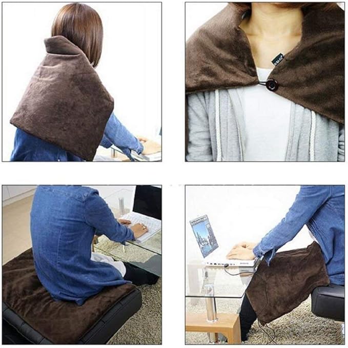 USB Heated Blanket/Shawl/Throws, 35"X23" Flannel Heating Cushion Pad Blanket for All Occasions Including Outdoor - 3 Heat Settings and 3-Hour Auto-Off (Dark Black)