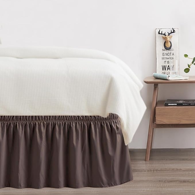 King Bed Skirt, Elastic Wrap Around Bed Skirt King Size, Bed Skirts for Adjustable Bed, Easy Fit with 14" Drop Length Tailored Drop Dust Ruffle (Brwon)