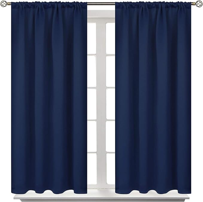 BGment Blackout Curtains for Bedroom 48 Inch Length - Short Thermal Insulated Drapes with Rod Pocket Room Darkening Privacy for Living Room Windows, 42 x 48 Inch, 2 Panels, Navy Blue