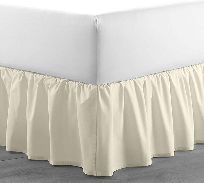 SlumberWell Twin Bed Skirt with Split Corners, Soft Microfiber, 14 Inch Drop, Ivory Solid, Elegant Ruffled Design