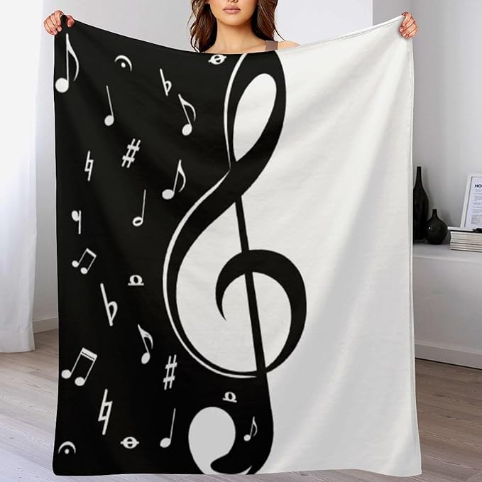 Music Blanket Abstract Funny Black White Music Note Art Printed Soft Cozy Lightweight Throw Blanket for Kids Girls Boys Women Bedroom Living Room Dorm Chair Sofa Travel 40x50in
