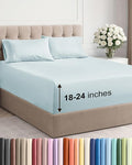 Extra Deep Pocket King Sheets - 4 Piece Breathable & Cooling Bed Sheets - Hotel Luxury Bed Sheet Set - Soft, Wrinkle Free & Comfy - Easily Fits Extra Deep Mattresses - Deep Pocket Ice Blue Sheets Set