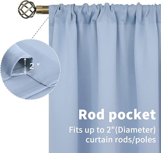 BGment Baby Blue Room Darkening Curtains 48 Inches Long - Short Thermal Insulated Drapes Privacy for Nursery Kids Bedroom Windows, 42 x 48 Inch, 2 Panels