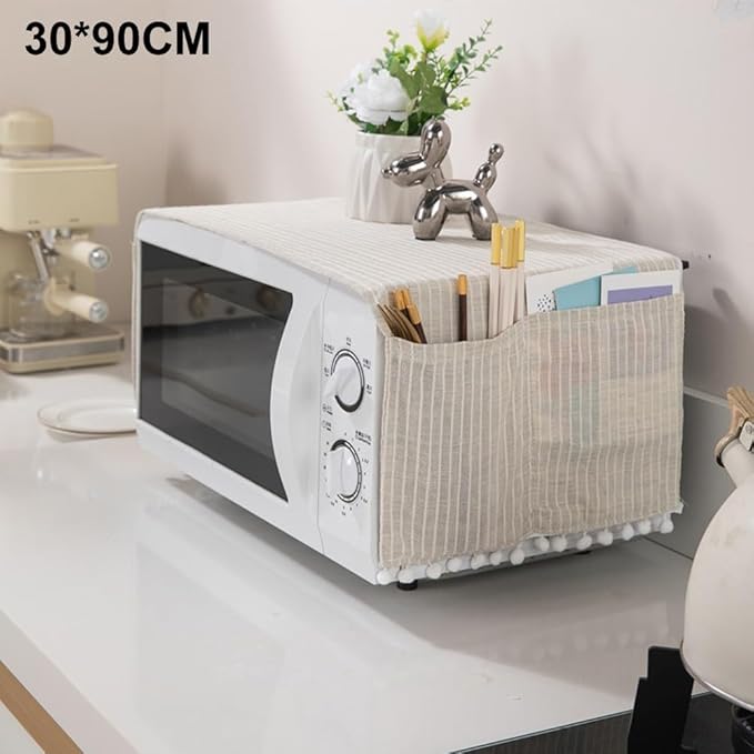 Microwave Oven Cover Dust Oil Proof Cotton Linen Waterproof Fabric Cloth Machine Protector Decorative Kitchen Appliance Cover 30 * 90cm Oven Cover Cloth Dust Cover(beige)
