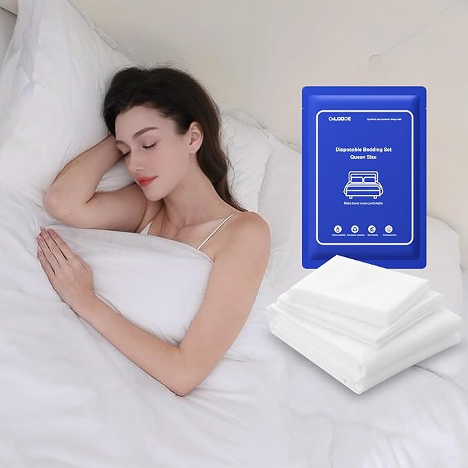 4 PCS Disposable Bed Sheet Queen Size, Disposable Sheet for Travel, Disposable Sheets with Quilt Cover and Pillowcase,Travel Sheet for Hotel Travel Essentials for Cruise,Camping,SPA