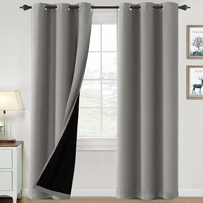 H.VERSAILTEX 100% Blackout Curtains for Bedroom Thermal Insulated Blackout Curtains 84 inch Length Heat and Full Light Blocking Curtains for Living Room with Black Liner 2 Panels Set, Dove Gray