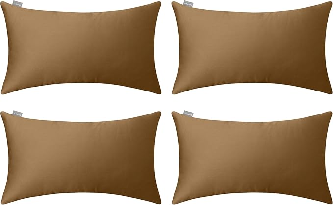 Thmyo 4-Pack 100% Cotton Lumbar Comfortable Solid Decorative Throw Pillow Case, Rectangle Cushion Cover Pillowcase, DIY Throw Pillowcase for Sofa Bed(12x20inch/30x50cm, Light Coffee)