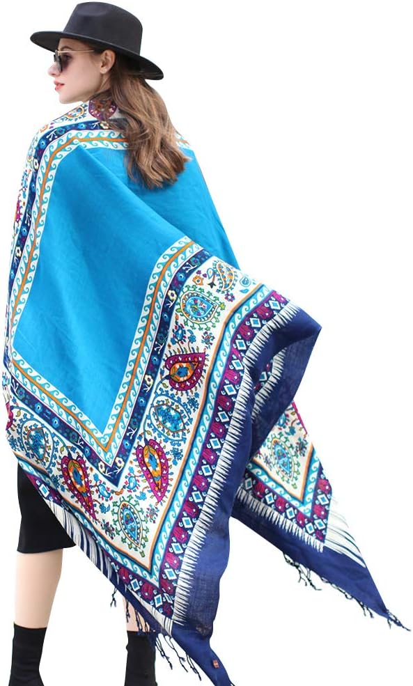 DANA XU 100% Merino Wool Pashmina Shawl for Women 96"x43", Oversized Cashmere Wrap with Tassels, Floral Travel Blanket Cape
