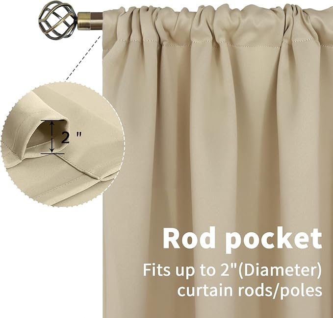 BGment Beige Short Curtains 30 Inches Length for Kitchen Cafe - Rod Pocket Small Thermal Insulated Blackout Drapes for Bathroom Bedroom Rv Camper Window Privacy, 2 Panels, 42 x 30 Inch