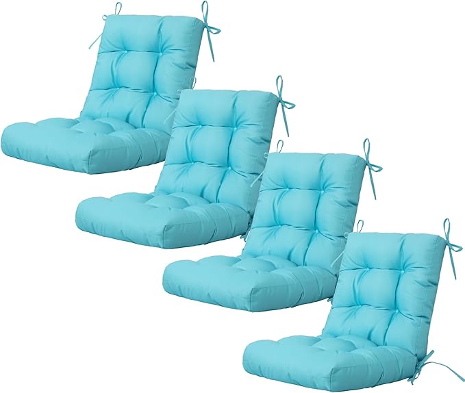 ARTPLAN Seat/Back Outdoor Chair Cushion,Set of 4 Patio Chair Cushion with Tie,Tufted Replacement for Patio Furniture,20x20x4 Inches,4 Count