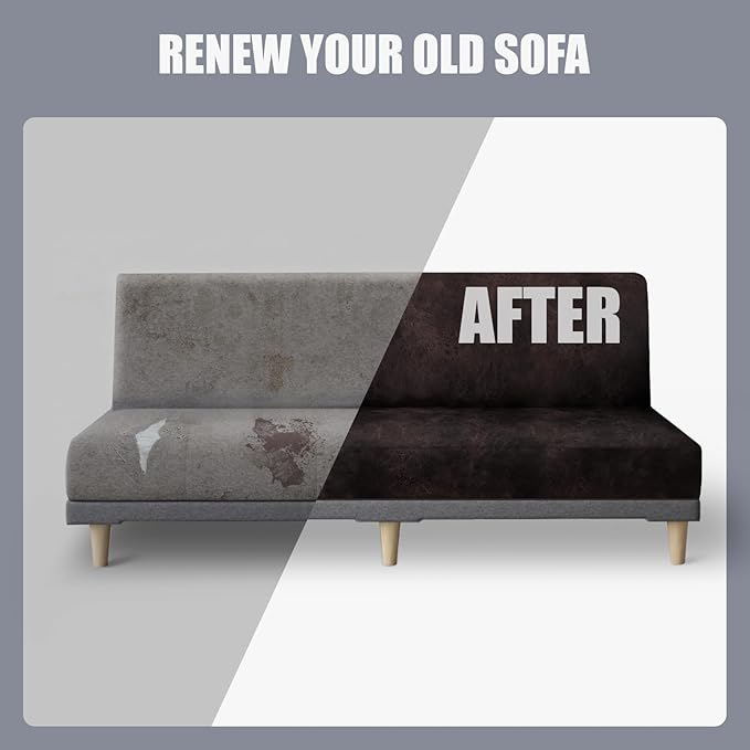 molasofa Leather Like Stretch Futon Slipcover Armless Futon Bed Sofa Cover Furniture Protector with Elastic Bottom, Soft and Washable Futon Cover for Sofa Bed Stay in Place（Larger，Chocolate）