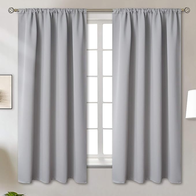BGment Rod Pocket Room Darkening Curtains for Bedroom - Thermal Insulated Blackout Curtain Drapes for Living Room, 52 x 63 Inch, 2 Panels, Light Grey