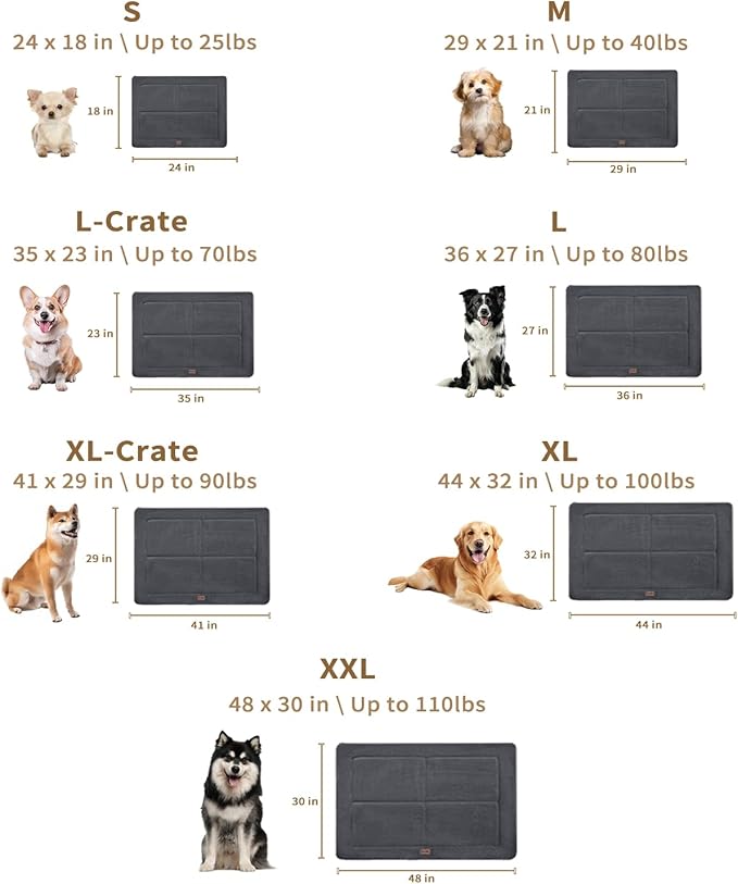 MADE 4 PETS Dog Crate Pad Bed for Medium Dogs, Washable & Reversible, Anti-Slip Kennel Mat for Cozy Sleeping, Soft Fluffy Dog Bed for Indoor & Outdoor Use, 29"x21", Dark Gray