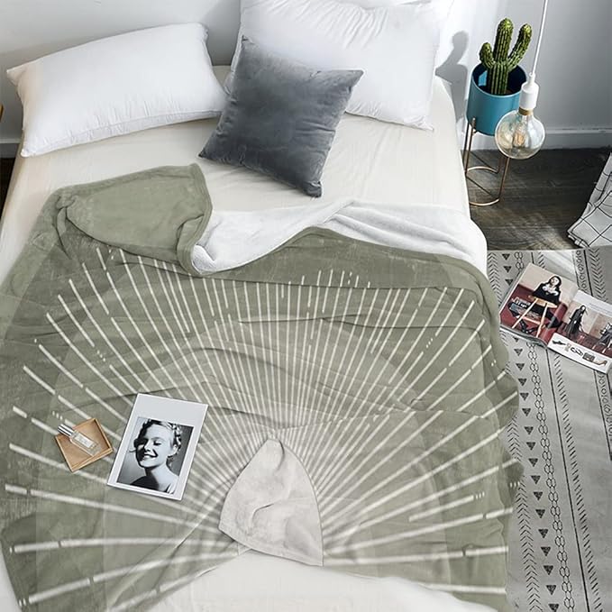 Boho Moss Green Sunrise Mid Century Throws Blankets Modern Abstract Decorative Blankets Boho Minimalist Geometric Aesthetic Soft Warm Bed Bedding Blankets for Couch Bedroom Office 30"x40"