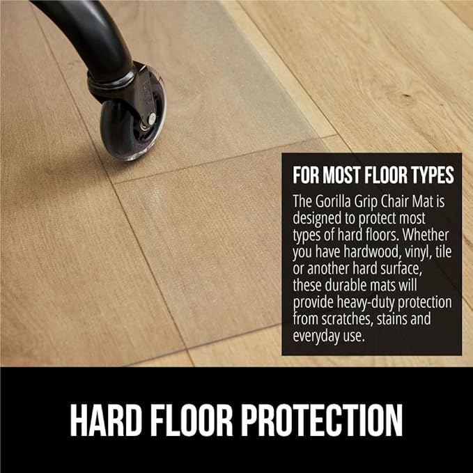 GORILLA GRIP Slip Resistant Office Chair Mat for Hardwood Floors, 36x48 Smooth Glide Under Desk Hard Wood Floor Protector, Stay in Place Plastic Computer Mats for Rolling Office Chairs, Clear