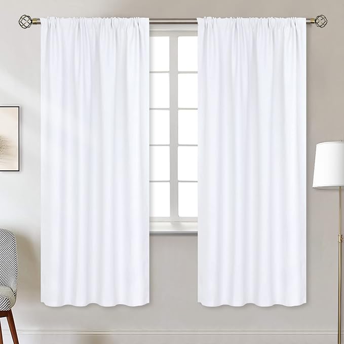 BGment Rod Pocket White Curtains for Living Room - Thermal Insulated Window Treatment Curtains for Bedroom, 2 Panels, Pure White, 42 x 72 Inch