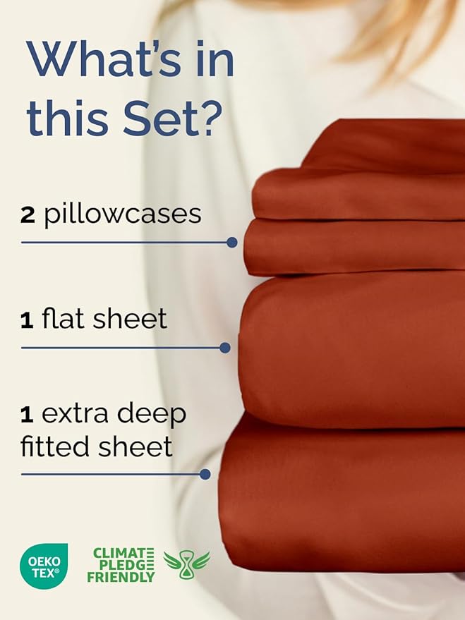 Extra Deep Pocket Cal King Sheets - 4 Piece Breathable & Cooling Bed Sheets - Hotel Luxury Sheet Set - Soft, Wrinkle Free & Comfy - Easily Fits Extra Deep Mattresses - Deep Pocket Terracotta Sheets