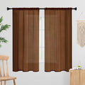 Sheer Curtains 45 Inches Long 2 Panels, Rod Pocket Short Curtain for Kitchen, Bedroom, Cafe Window(Brown 38" W x 45" L)