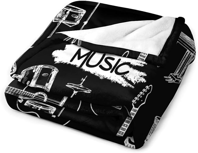 Music Blanket Drums Piano Guitar Black White Abstract Art Printed Soft Cozy Lightweight Throw Blanket for Kids Girls Boys Women Bedroom Living Room Dorm Chair Sofa Travel 40x50in