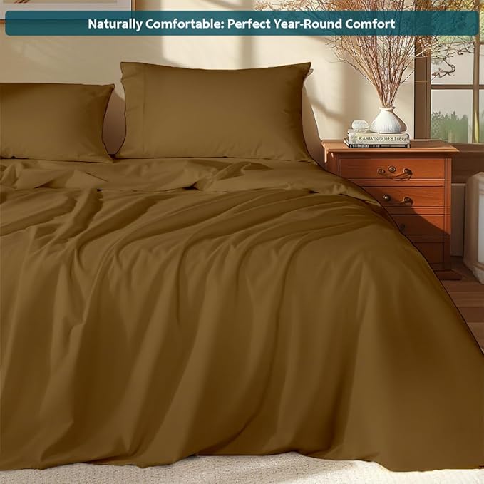 Sleeper Sofa Bed Sheet Set – Full Size, 100% Cotton, 338 Thread Count – 4-Piece Sofa Bed Sheets – Fits Mattresses Up to 6” Deep – Soft & Durable Pull-Out Couch Sheets (Taupe Solid)