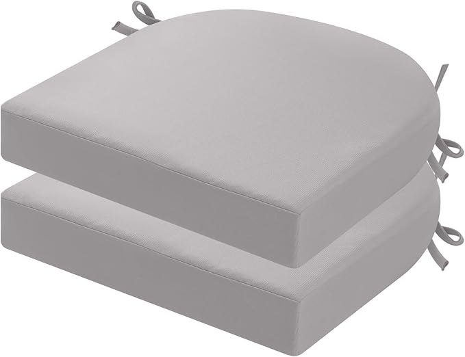 idee-home Outdoor Chair Cushions Set of 2, Thick 17" x 17" x 3" Outdoor Seat Cushion Patio Furniture Waterproof with Ties, Patio Chair Pads Dining Silver Grey