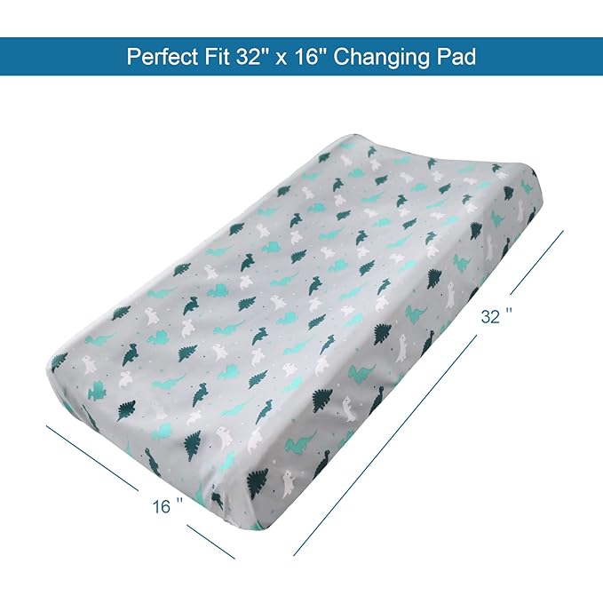 Changing Pad Cover for Boys Girls 2 Pack, Comfy & Breathable Changing Table Cover for 32''x16" Changing Table Pads, Diaper Changing Pad Cover, Dinosaurs & Ocean