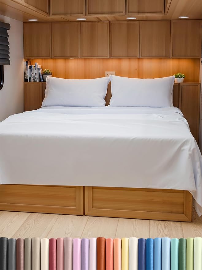 RV Short Queen Sheet Set 60 X 75 - 4 Piece RV Short Queen Bed Sheets - Ultra Soft, Breathable & Cooling - Designed for Bunks, Trailers & Camper - Fits 8” to 12" Mattress - Hotel Luxury Bedding - White