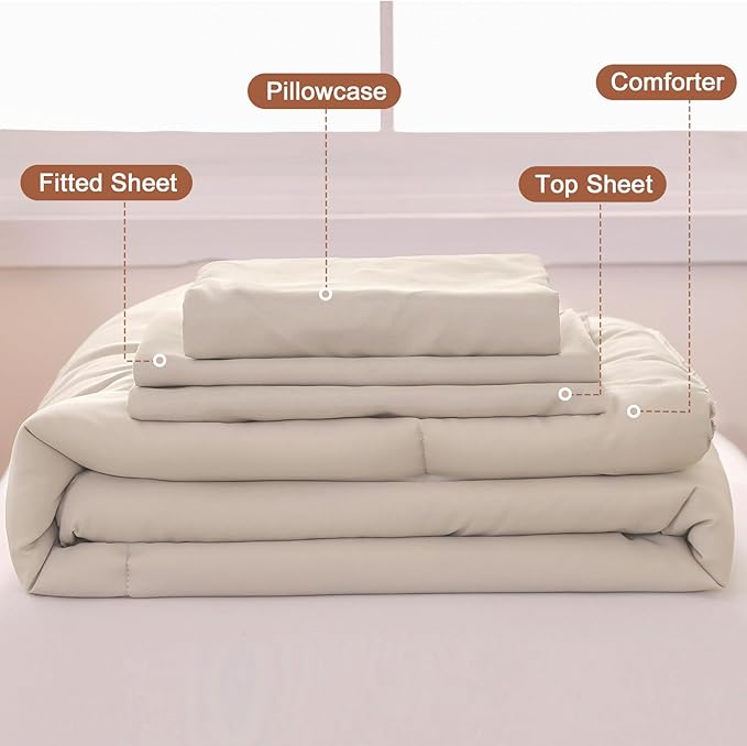 Wowelife Toddler Comforter Set for Girls, Pale Beige Toddler Bedding Set, 4 Pieces Double Ruffles Soft and Breathable Bed Set Includes Comforter, Fitted Sheet, Flat Top Sheet and Pillowcase