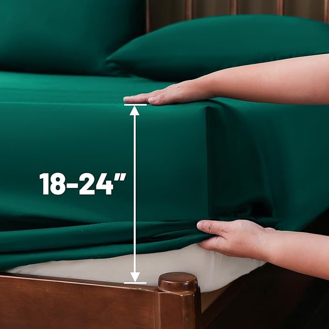 Extra Deep Pocket King Sheets 18-24 Inch 100% Egyptian Cotton 1000 Thread Count Sateen Weave Soft Breathable 4 Pieces（King，Dark Green）