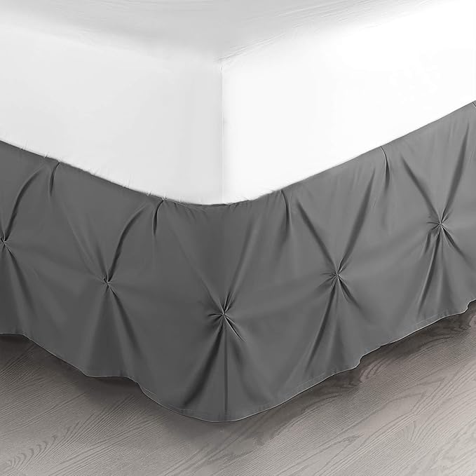 Nestl Grey Bed Skirt Cal King Size, Pinch Pleat Cal King Bed Skirt, 14" Inch Drop Cal King Bedskirt, Hotel Quality Grey Bed Skirts, Microfiber Bedskirt for Cal King Bed, Grey Cal King Bed Skirt