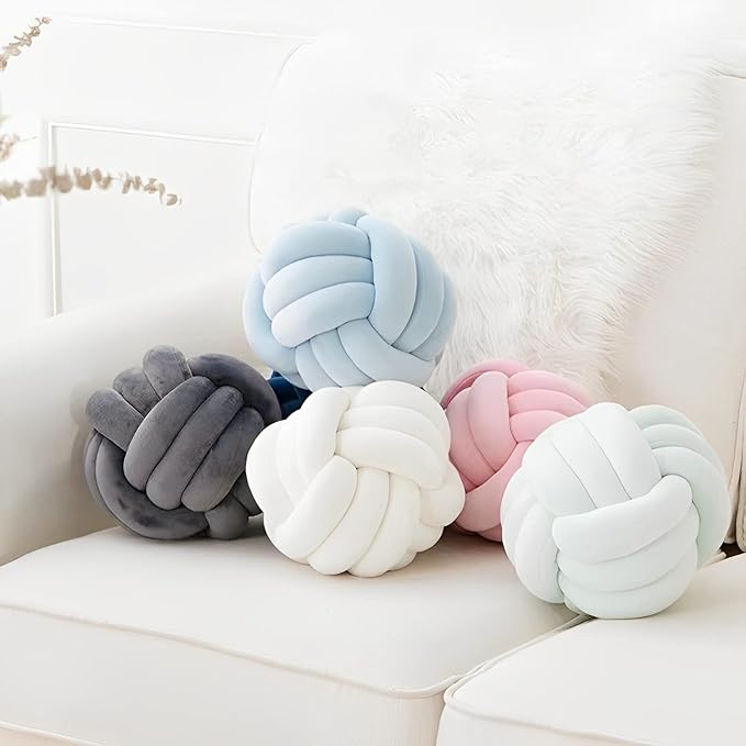 Knot Ball Pillows, Round Throw Pillow Cushion Home Decoration Soft Plush Pillow, Throw Knotted Ball Pillow Handmade Children Room Decoration Round Plush Toy Pillow (Dark Grey,8.5"/22cm)