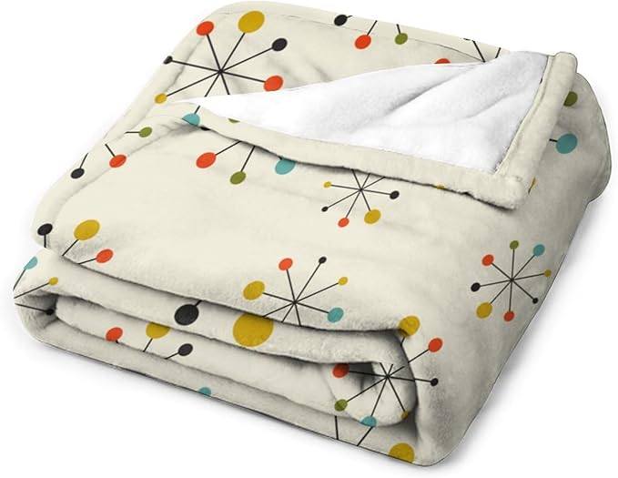 Mid Century Throw Blanket, Retro Abstract Geometric Pattern Boho 1950s 1960s Iconic Atomic Starbursts Modern Sputnik Print Blanket for Couch Sofa Bed Decorative Gifts 60"x80"