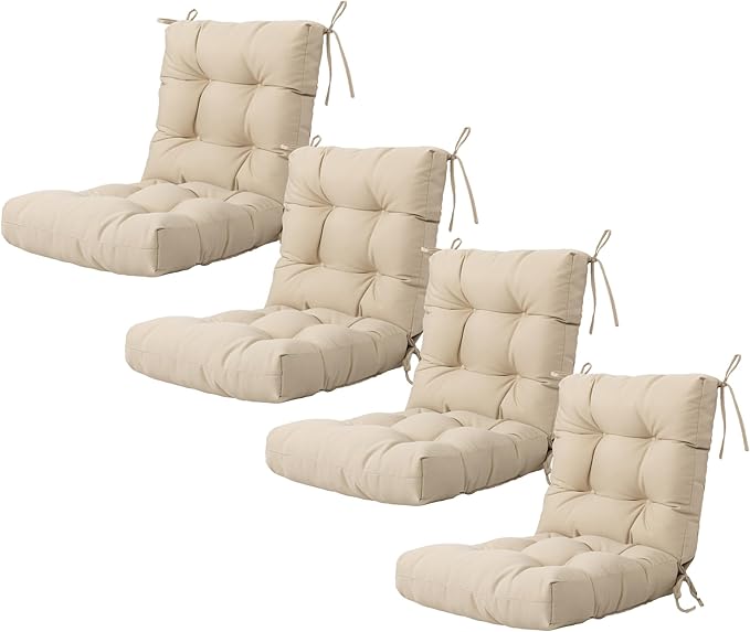 ARTPLAN Seat/Back Outdoor Chair Cushion,Set of 4 Patio Chair Cushion with Tie,Tufted Replacement for Patio Furniture,20x20x4 Inches,4 Count