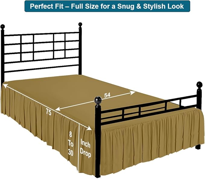 Shreem Linen Ruffled Bed Skirt with Split Corners, Gathered Style, 100% Microfiber, 21-Inch Drop, Dust Ruffle Bedskirt with Platform, Full-XXL, Taupe