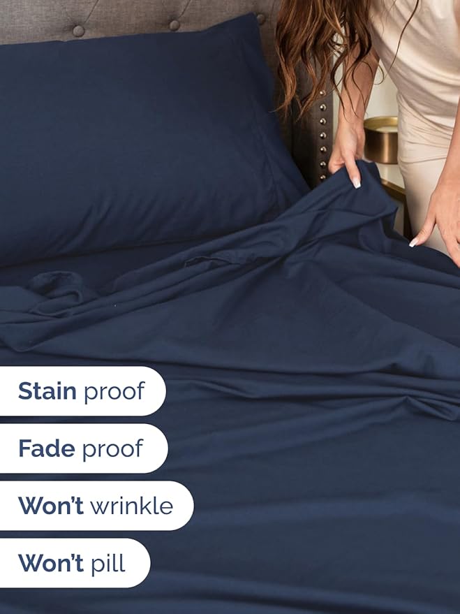 Extra Deep Pocket Twin Sheets - 3 Piece Breathable & Cooling Bed Sheets - Hotel Luxury Bed Sheet Set - Soft, Wrinkle Free & Comfy - Easily Fits Extra Deep Mattresses - Deep Pocket Navy Blue Sheets Set
