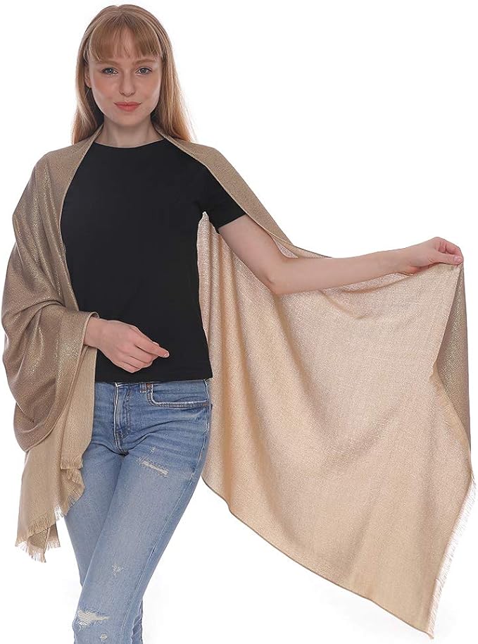 LMVERNA Women's Sparkling Metallic Soft Pashmina Shawls and Wraps Scarf in Solid Colors
