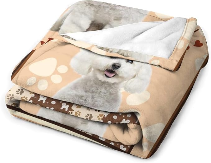Bichon Frise Dog Print Blanket Best Dog Pet Animal Throw Blankets for Couch Sofa Stuff Decor Gifts Lightweight Soft Cozy Fleece Plush Warm Flannel Bedding for Lover Man Woman Teen Adults 50"x60"