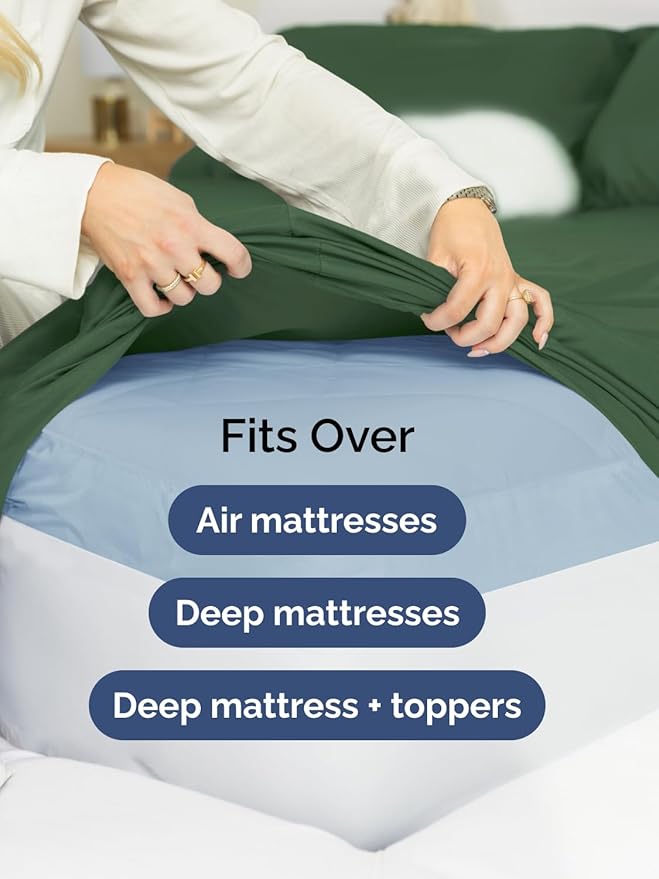 Extra Deep Pocket Queen Sheet Set - 4 Piece Breathable & Cooling Bed Sheets - Hotel Luxury Sheet Set - Soft, Wrinkle Free & Comfy - Easily Fits Extra Deep Mattresses - Deep Pocket Emerald Green Sheets