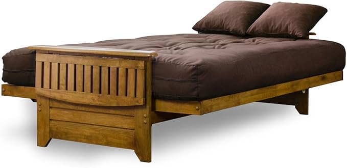Nirvana Futons Brentwood Tray Arm Futon Sofabed Set - Full Frame, 8" Microfiber Fudge Mattress, Heritage Finish
