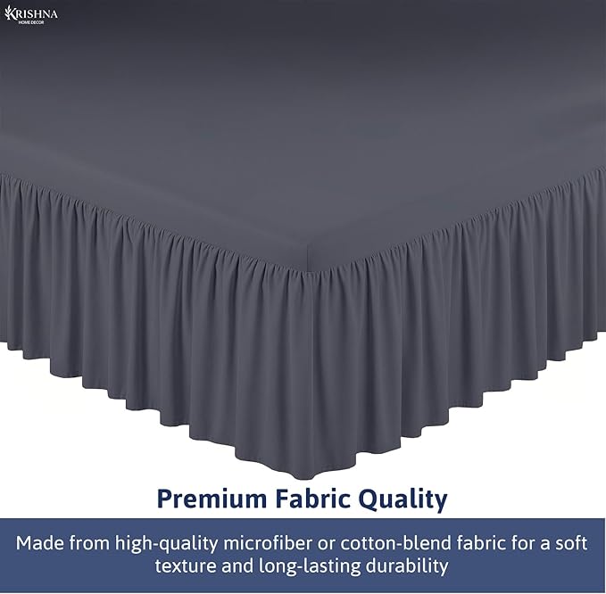 KRISHNA Ruffled Bed Skirt with Split Corners Twin, 100% Microfiber Hotel Quality, 21 Inch Drop Dust Ruffle Gathered Bedskirt with Platform, 39" x 75", Dark Grey