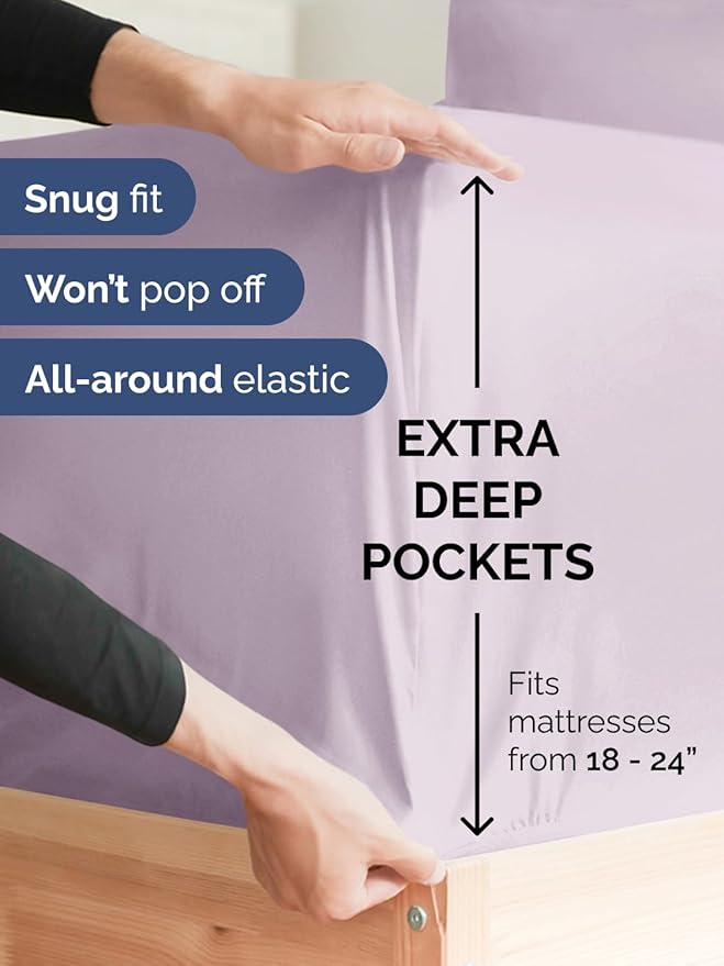 Extra Deep Pocket Twin XL Sheets - 3 Piece Breathable & Cooling Bed Sheets - Hotel Luxury Bed Sheet Set - Soft, Wrinkle Free & Comfy - Easily Fits Extra Deep Mattresses - Light Lavender Sheets Set