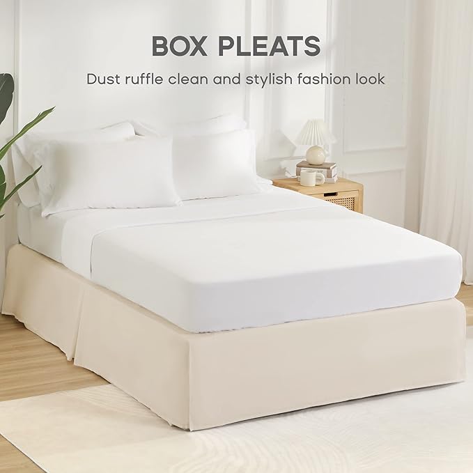 SONIVE Full Bed Skirt,15" Drop Pleated Dust Ruffle,Classic Tailored Easy Fit Brushed Microfiber Skirts Hotel Quality Shrinkage & Fade Resistant Beige