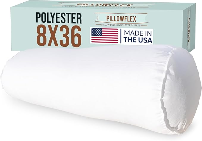Pillowflex Bolster Pillow (8x36) - Round Roll Pillow Bolster Insert, Plush Polyester-Filled Insert for Decorative Shams, Odorless, Lint and Dust-Free Polyester Filling, No Lumps - (White)