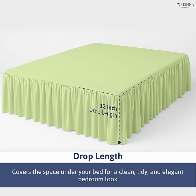 KRISHNA Ruffled Bed Skirt with Split Corners Queen, 100% Microfiber Hotel Quality, 12 Inch Drop Dust Ruffle Gathered Bedskirt with Platform, 60" x 80", Sage