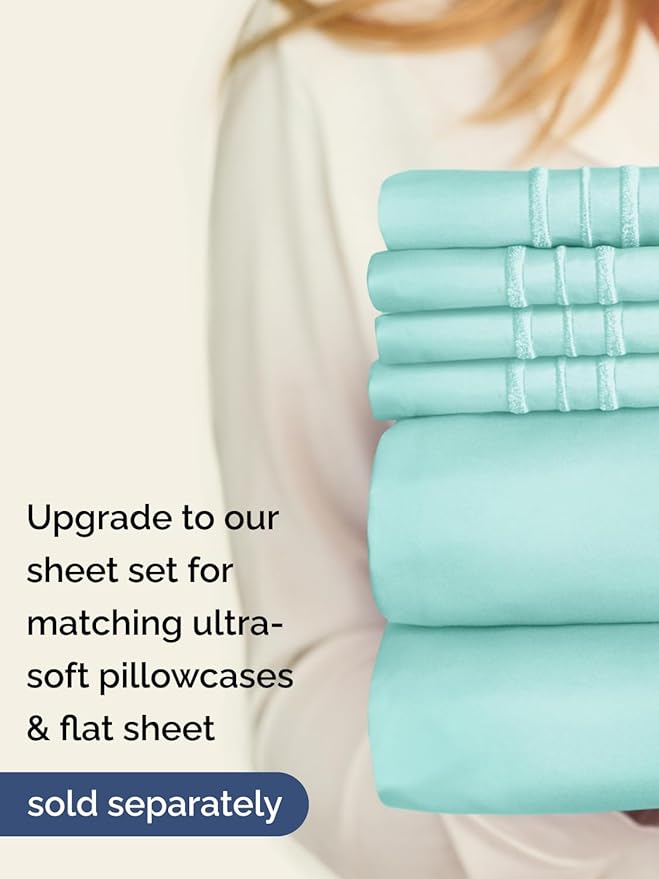Extra Deep Cal King Fitted Sheet - Hotel Luxury Single Fitted Sheet Only - Easily Fits 18 inch to 24 inch Mattress - Ultra Soft, Wrinkle Free with Extra Deep Pockets - Breathable & Comfy - Spa Blue